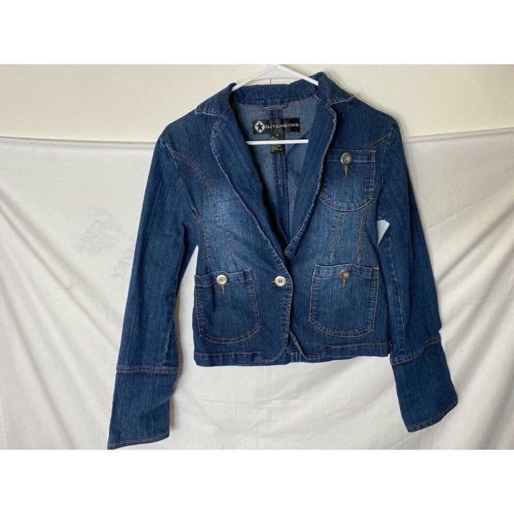 Retro fitted Crop JEAN‎ DARK DENIM JACKET STRETCH Women’s  Y2K Vintage SMALL S